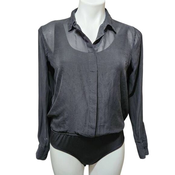 Antonio Melani silk bodysuit blouse top hidden button front black XS - Picture 1 of 7